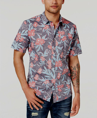 American Rag Men's Classic Fit Floral Short Sleeve Top Shirt, Peri Sky 3XL
