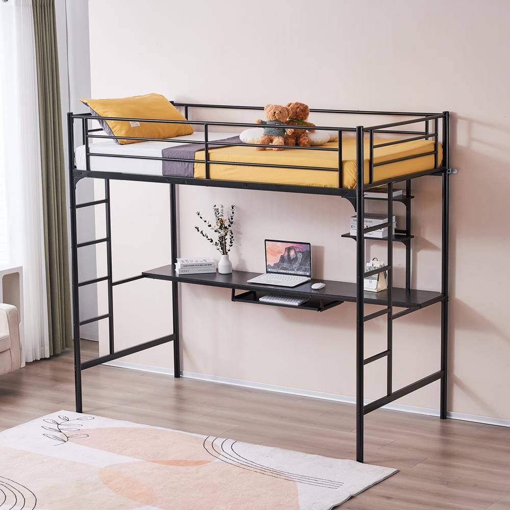 Twin Size Loft Bed with Desk and Storage, Heavy Duty Metal Loft Bed