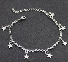 Stainless Steel Star Anklet 3mm 20cm 7.87 in plus 5 mm extender 1.97 in 