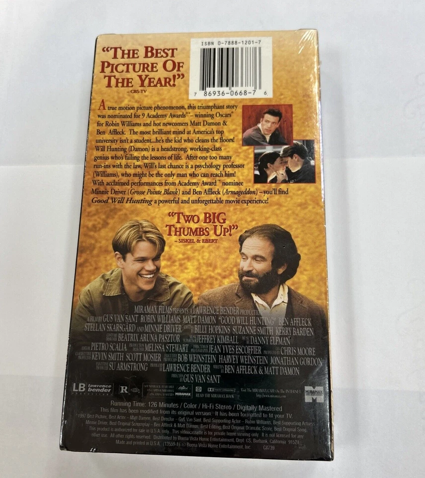 Good Will Hunting VHS 1997 Robin Williams Matt Damon Ben Affleck NEW Sealed - Image 3 of 4