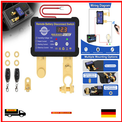Remote Control Isolator Switch für Auto, Motorhome & mehr | 12V 240A mit LED-...