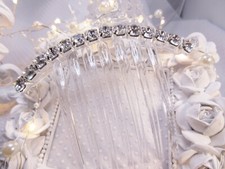 8 mm Clear Crystal Rhinestone large comb silver plated thick hair sturdy comb