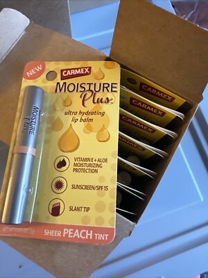 One 12 Pack NIB Carmex  Moisture Plus Lip Balm Sheer Peach Tint Discontinued