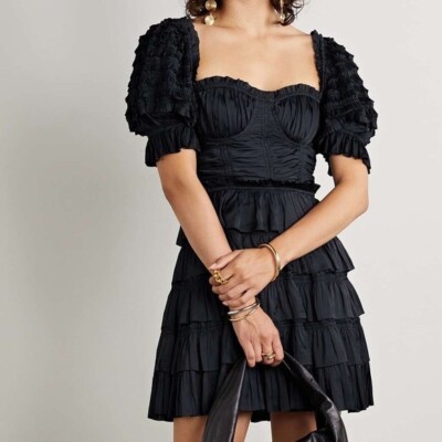 lucette mini dress NEW Ulla Johnson Lucette Ruffled Mini Dresss in Black Size 12 #D6707