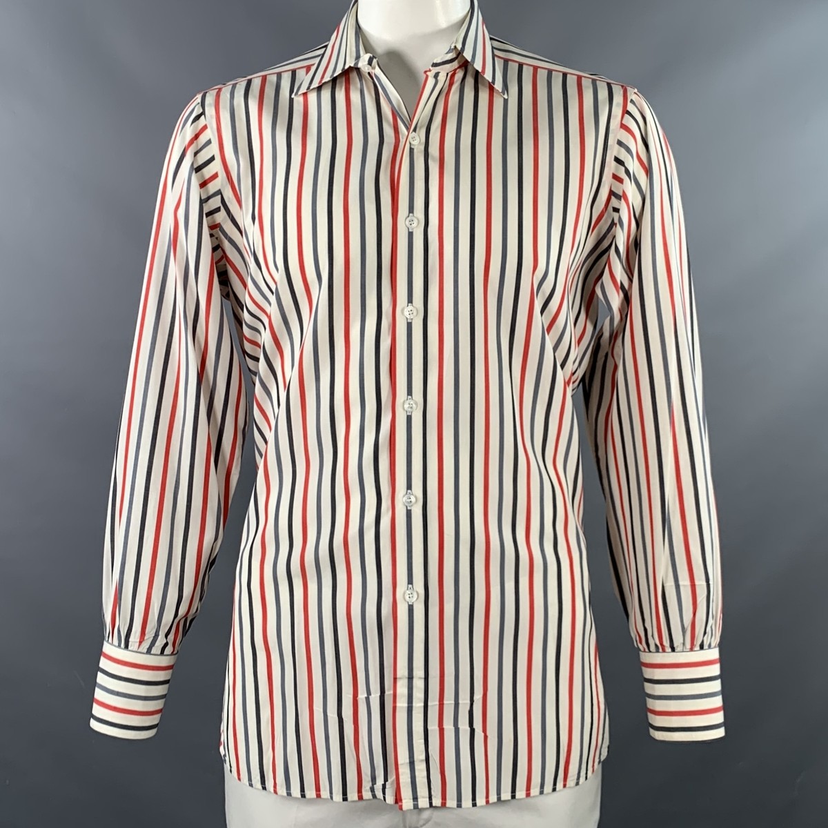 小物 TURNBULL & ASSER TURNBULL & ASSER Vintage Size L White Blue Red Stripe Cotton