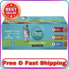 Purina ONE Grain-Free Natural Wet Cat Food Pate Variety Pack 3 oz Cans (12 Pack)