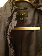 Spirit 100 % Linen Ruffle Broidery Anglaise  High Collar Navy Short Jacket Cuffs