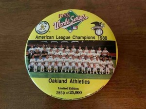 Original 1988 World Series A's Baseball 6" Pin-Back Photo Button Limited Edition