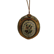 Vintage Embroidered Needlepoint Tapestry Christmas Ball Ornament Gold Floral 3  