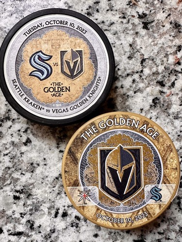 Vegas Golden Knights Seattle Kraken Eröffnung Banner Nacht Matchup Pucks 10/10/23
