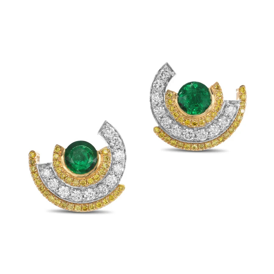 3Ct Round Simulated Green Emerald/Diamond Stud Earrings 14k  2-Tone Gold Plated