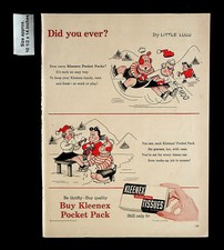 Kleenex Pocket Pack Tissues 1955 Little Lulu dibujo vintage anuncio impreso 34690