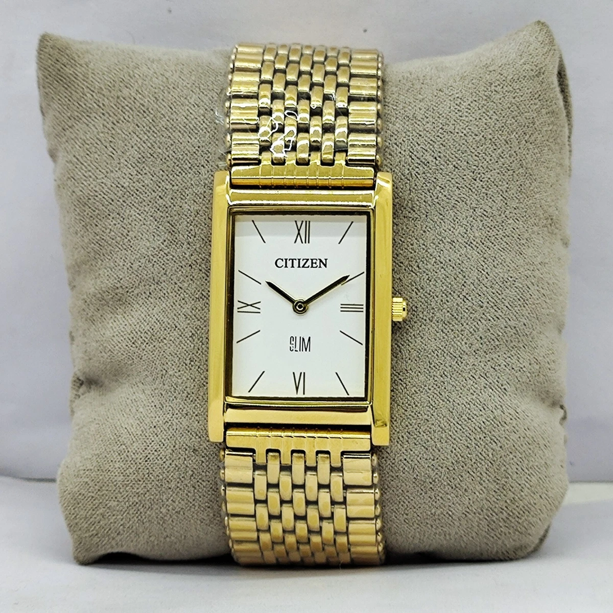Rare Citizen 23K Full Gold Plated Rectangular White Dial Super