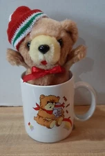 Mini Teddy Bear Plush 5" Tan Red Hat ~ With Christmas Mug ~ Norman Industries