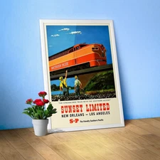 Sunset Limited Train, USA, 1960s — retro train poster, vintage train art