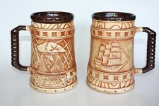 Pair of Original European Handmade Hand Painted Pirate and Ship Beer Stein Mug 6