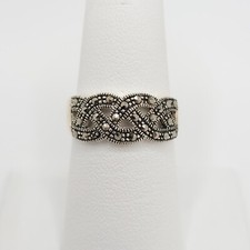 Beaded Ring w/ CZ .925 Sterling Silver Size 7.75 - RS122