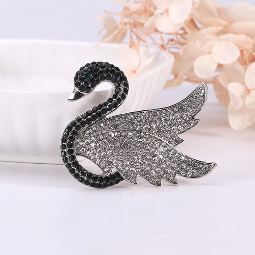 Beautiful Art Deco Style Enamel Crystal Black Swan Brooch Badge Pin Gift - Picture 12 of 12