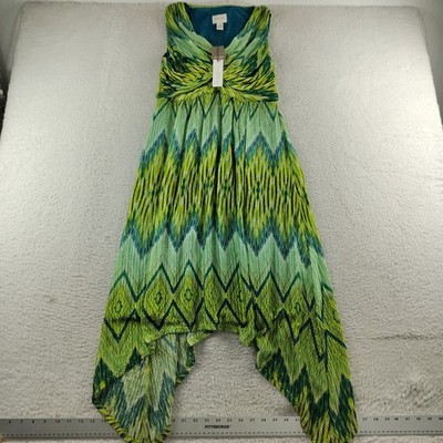 Chico s Dress Sleeveless Dress SZ 0 XS Asymmetrical Green peacock Party  Cocktail | eBay