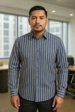 Scott Barber Men’s Dress Shirt M Blue Stripe Button Down Collar 100% Cotton