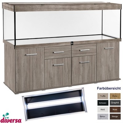 Aquarium 720L Komplettset 200x60x60cm mit Unterschrank + LED-Beleuchtung Diversa