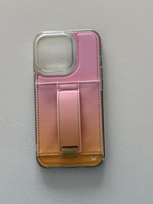 Walli iPhone 13 Pro Case Pink And Orange Ombré With Loop And Card Holder