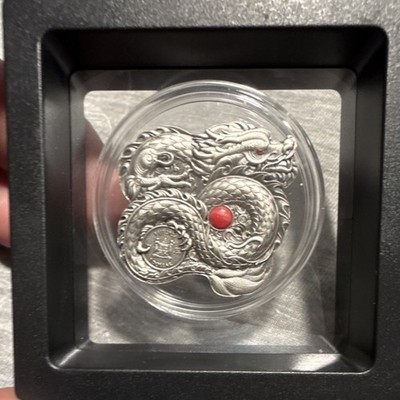 Fiji 2024 1 oz .999 fine  Silver  High relief Dragon Coin with Red Orb Awesome!