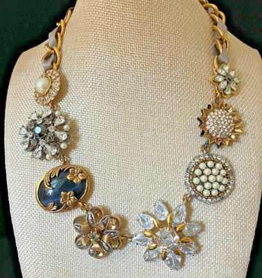 Carolee Lux Maximalist Necklace Chunky Ribbon Chain Adjustable Statement