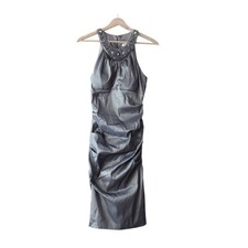 Vintage Caché Bronze Metallic Beaded Ruched Dress Size 8 Formal Made in USA