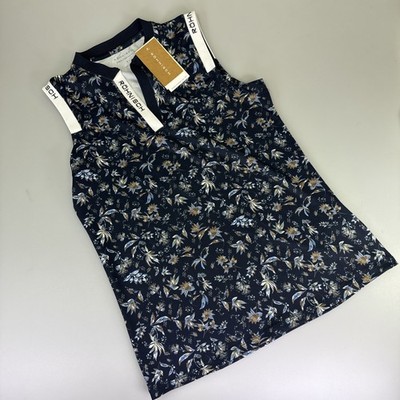 Rohnisch Golf Abby ärmelloses Poloshirt marineblau Blumen - Größe Small 33'' Brustumfang