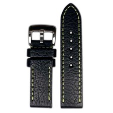 Quick Release  Pebble Grain Leather Watch Band  Black  Green Stitch