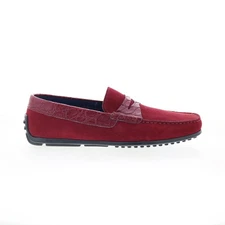 Zelli Italia Monza Suede Calfskin Crocodile Mens Burgundy Loafers Shoes