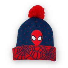 Marvel Spiderman Knit Hat Spidey Pom Stocking Beanie Cap Youth Kids Size OSFM
