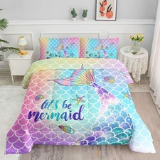 Bedding Comforter Set Rainbow Scales Mermaid Printed Pattern Bedding Set with...