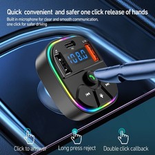Double Chargeur USB Transmetteur FM Sans Fil pour Voiture USB A USBC Port Lecteu