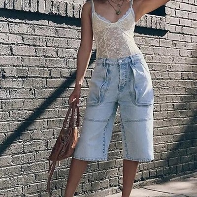 FREE PEOPLE WTF Havasu Slouchy Cropped Jeans blue Size 26 NWT