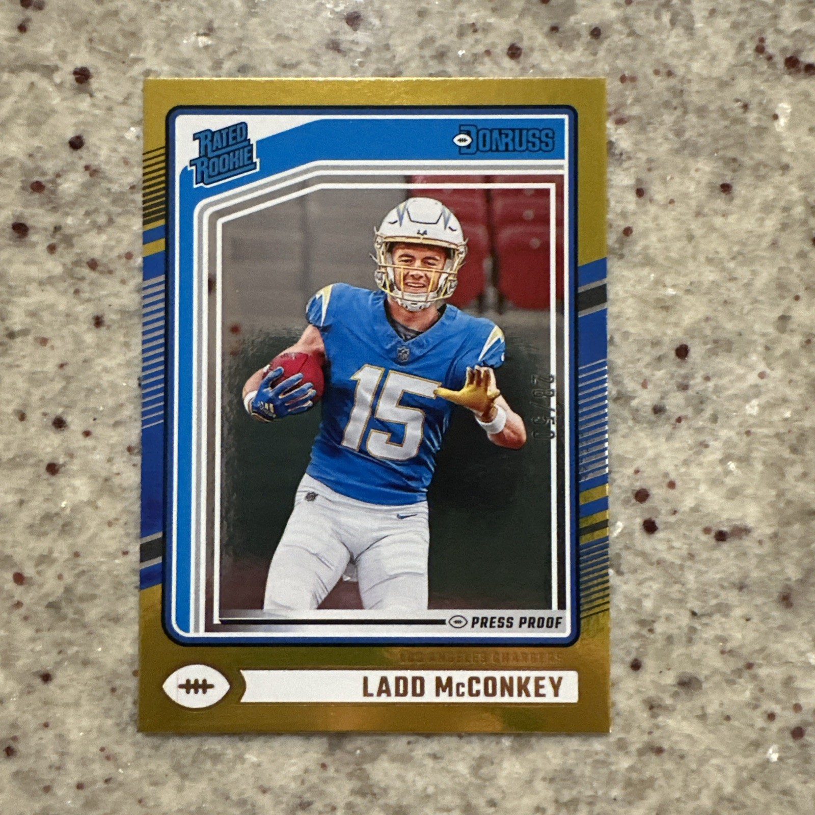 2024 Panini Donruss - Rated Rookie Ladd McConkey #328 Gold Press Proof /50 (RC)