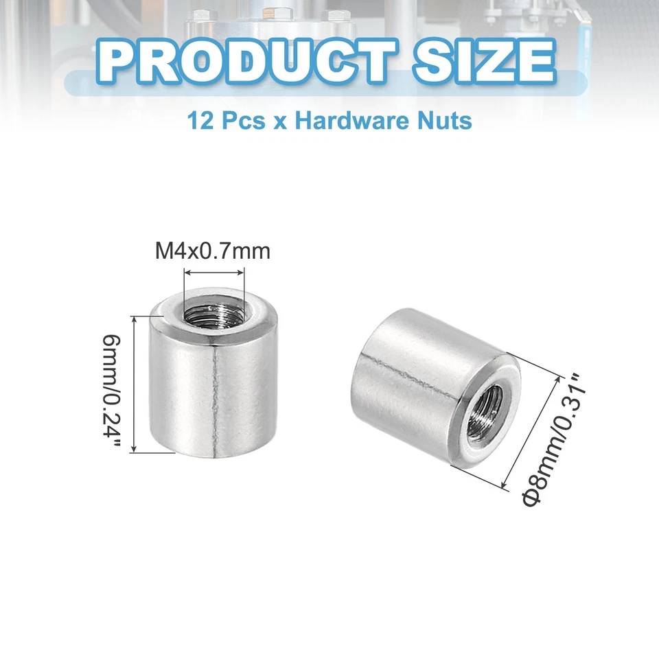 12 Stck. 304 Edelstahl M4 x 0,7 mm Runde Überwurfmuttern, 0,31 x 0,24 Zoll (ODxH) - Bild 2 von 4