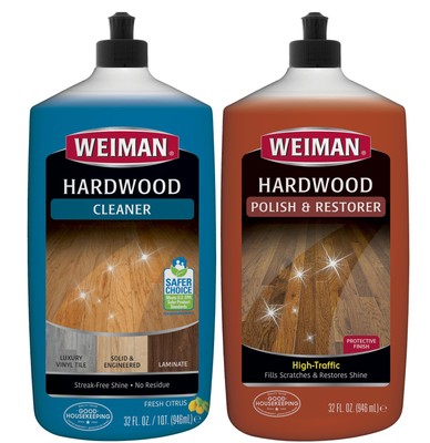 Weiman Hardwood Floor Cleaner and Polish Restorer Combo - 2 Pack - High-Traff...