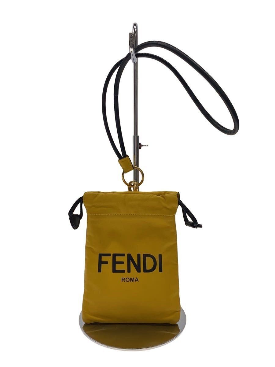 FENDI Pouch Leather YLW Drawstring Used