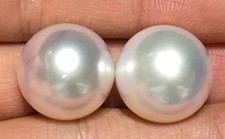 Pair of 13-14mm Natural South Sea Genuine White Round Loose Pearl 0028