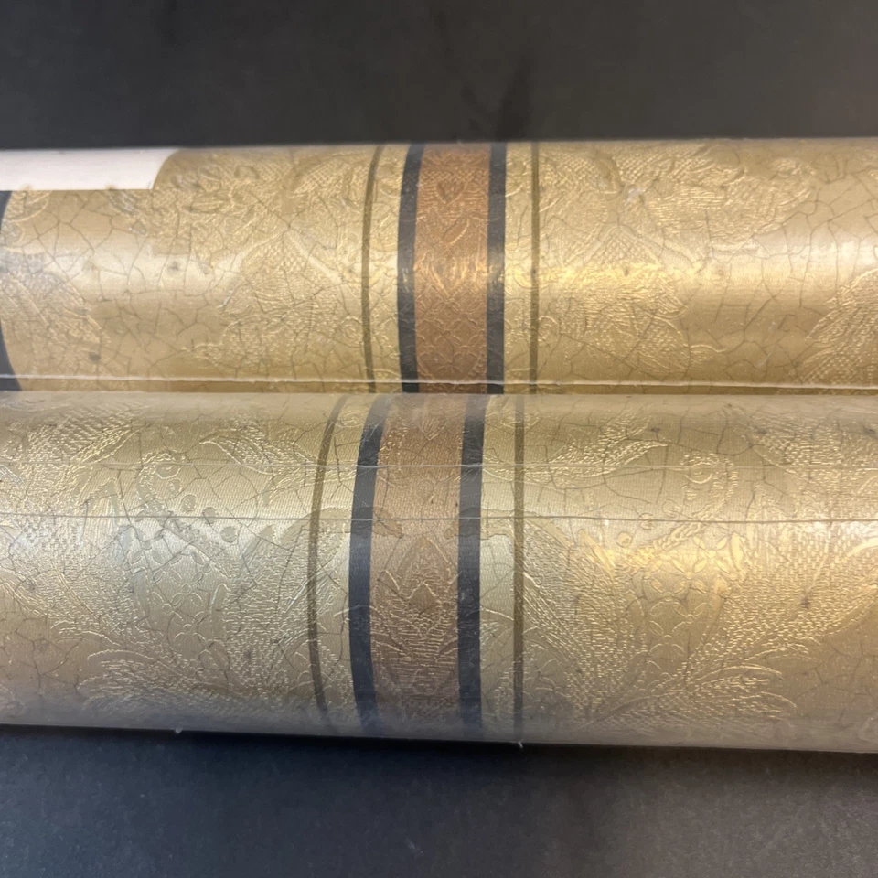 2 Mirage Wallpaper 56 Sq Ft Gold Stripe Tan Stripe Floral Shelf Crafts Bath Lot - Image 3 of 4