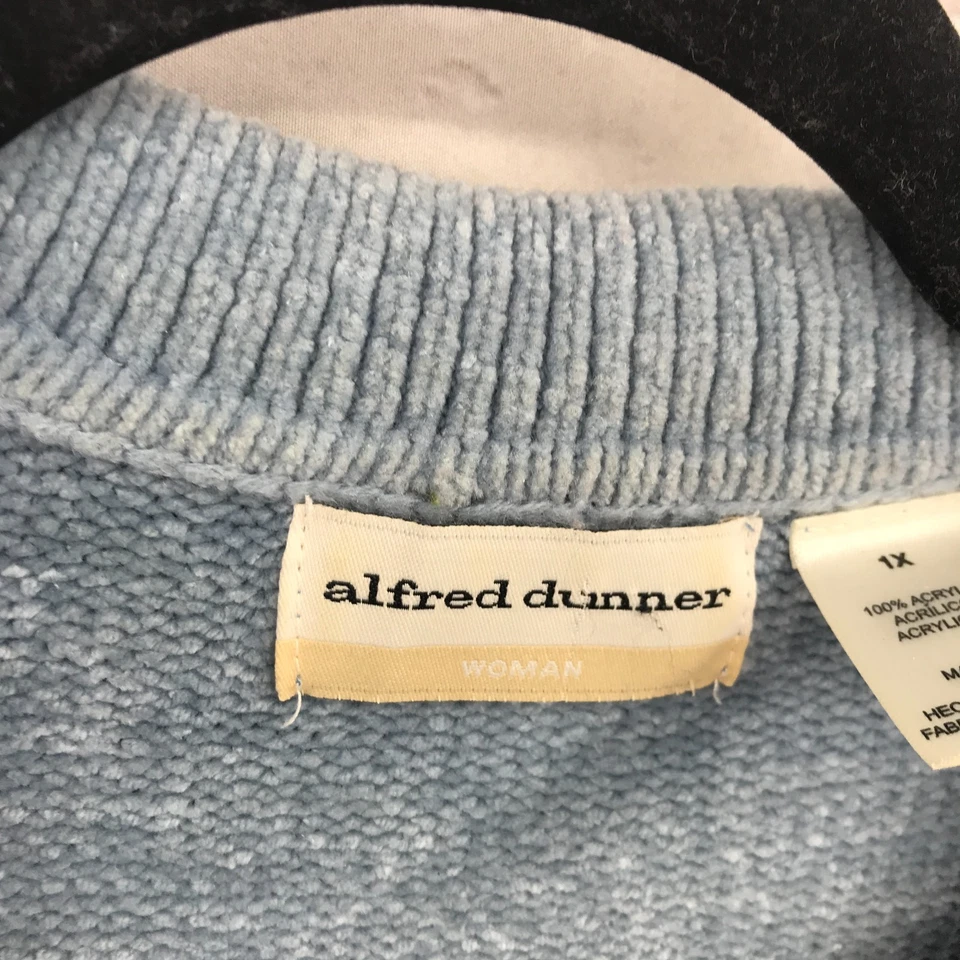 Suéter Alfred Dunner Top Mujer 1X Azul Bordado Manga Larga Cuello en V Cremallera * Foto 2 de 4
