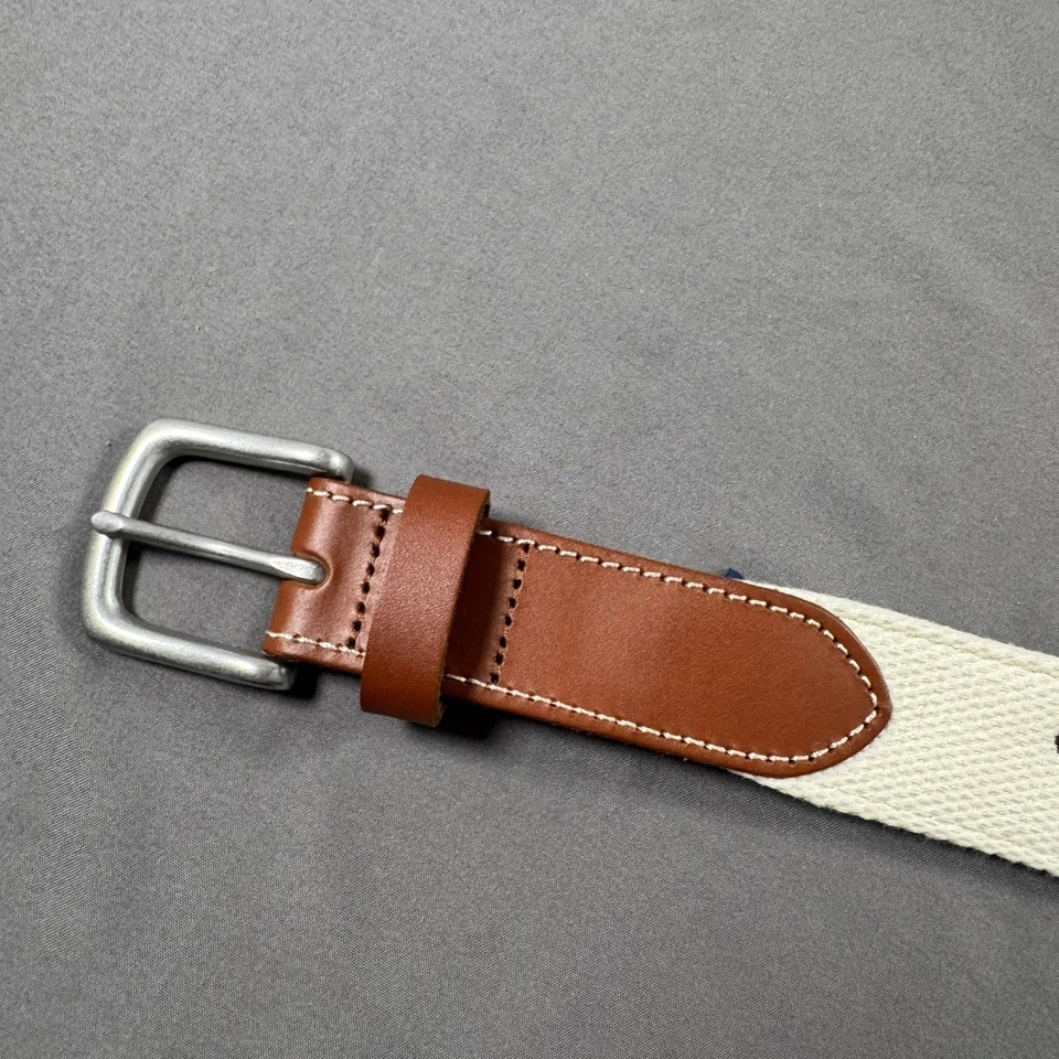 Cinturón Vineyard Vines para hombre talla 38 blanco lona cuero lacrosse tejido a punta de aguja Foto 2 de 4