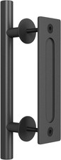12" Heavy Duty Sliding Barn Door Handle, Pull and Flush Hardware Set, Black Powd