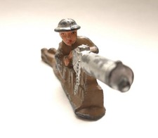 VINTAGE 1930's BARCLAY MANOIL LEAD WWI ARMY TOY 2 MACHINE GUN METAL US SOLDIER
