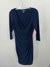 Pre-Owned Ralph Lauren Navy Size 6P Shift Knee Length Long Sleeve Dress