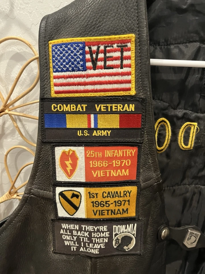 Vintage Harley Davidson Black Leather Motorcycle Vest Patches & Pins Vietnam - Image 2 of 4