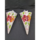 Two Vintage Ceramic Wall Pocket Vase Hand Painted White Red Floral Spain 17 X 8