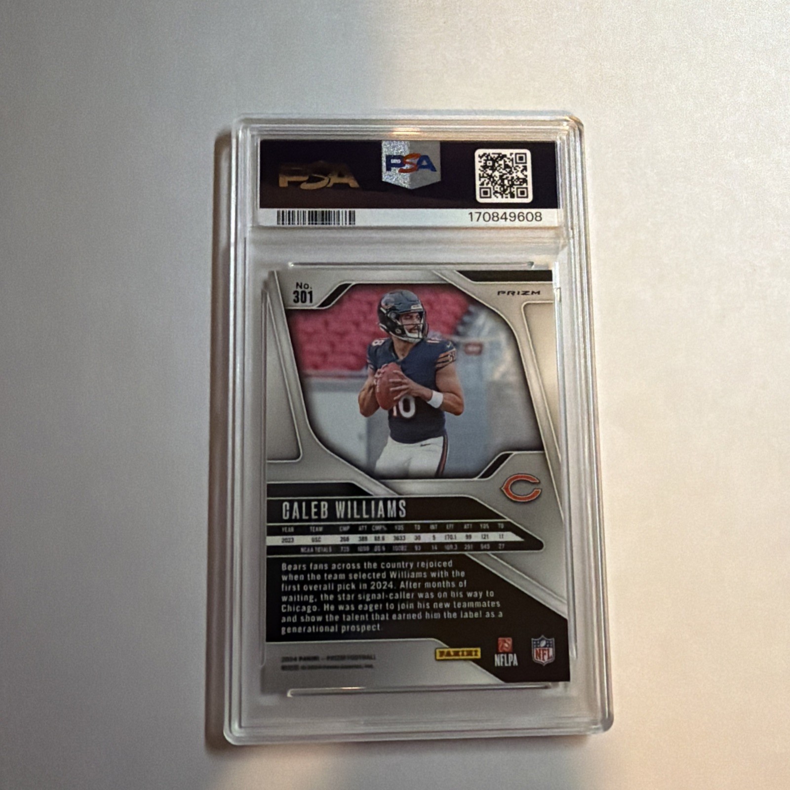 2024 Panini Prizm Caleb Williams RC #301 Silver Prizm Rookie PSA 8 NM-MT Bears view 2